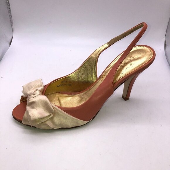 J Crew Womens Size 7 Pink Leather Bow Slip On Peep Toe Slingback Heels Shoes - Picture 2 of 11